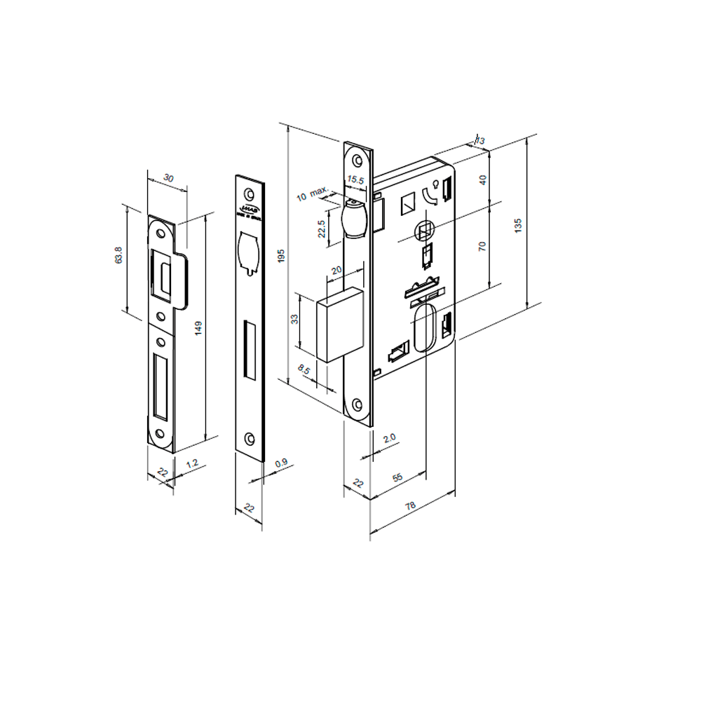 Fechadura Rolete  1710 Inox Preta - Externa