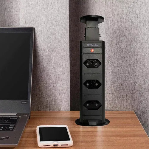 Torre De Tomada Multiplug Com 3 Tomadas Preto Renna