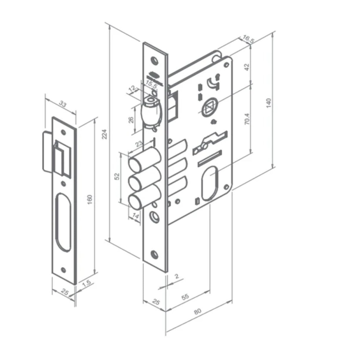 Fechadura Rolete 3 Pinos 4910 Inox Cromado - Externa